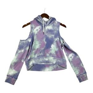 Hollister Tie Dye Cold‎ Shoulder Tie Dye Pullover Hoodie size XS Purple/Green